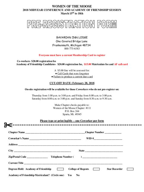 Fillable Online MD DE DC WOMEN OF THE MOOSE PrE REgiSTraTiON FOrM Fax