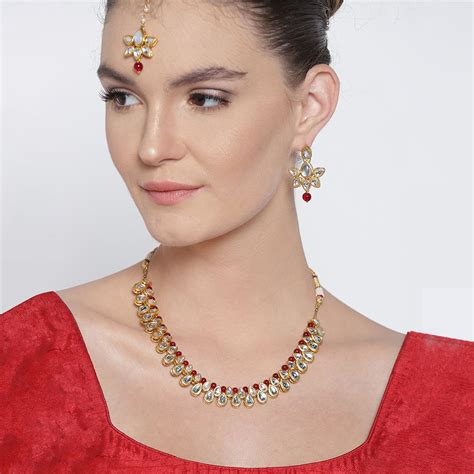 Karatcart Gold Plated Handcrafted Kundan Red Beads Studded Choker