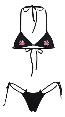 Womens Cute Kawaii Anime Cat Kitten Lingerie Set Micro Cuotas sin interés
