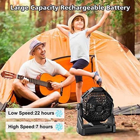 Camping Fan Rechargeable Battery Powered Fan With Led Lantern