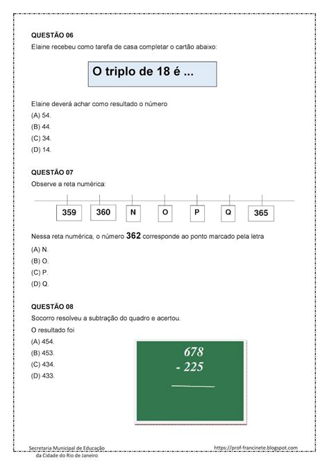 Simulado De Matemática 4 Ano Para Imprimir Com Gabarito - FDPLEARN