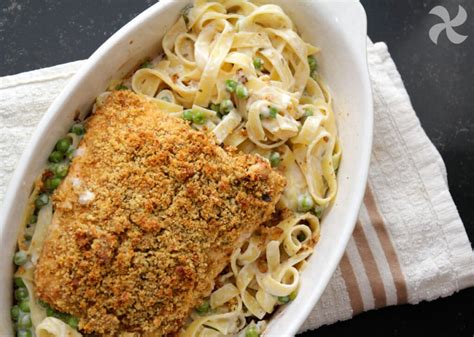 Peanut Crusted Salmon and Pappardelle with Peas in Lemon Sauce