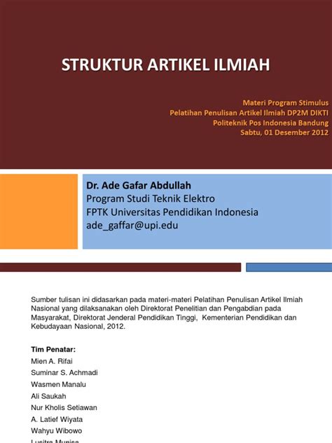 Contoh Struktur Artikel Ilmiah Oleh Ade Gafar Abdullah Struktur Artikel