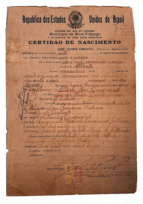 Certid O De Nascimento De Alberto Da Veiga Guignard Museus Estaduais