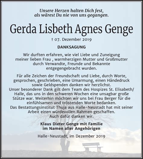 Traueranzeigen Von Gerda Lisbeth Agnes Genge Abschied Nehmen De