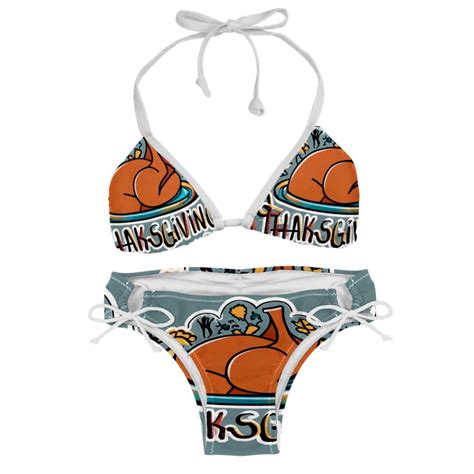 Thanksgiving Font Swimsuit Bikini Set With Detachable Sponge And Adjustable Strap Two Pack For