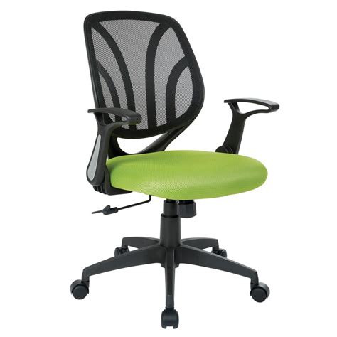 Office Star Products Green Mesh Screen Back Chair with Flip Arms and ...