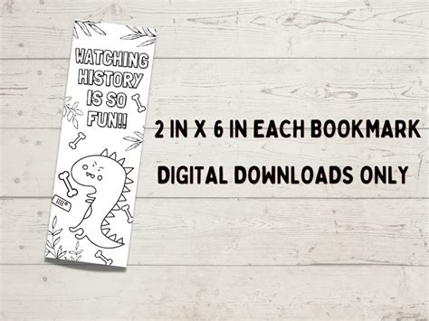 Dinosaur Bookmarks Printable Coloring Bookmarks Dinosaur Etsy