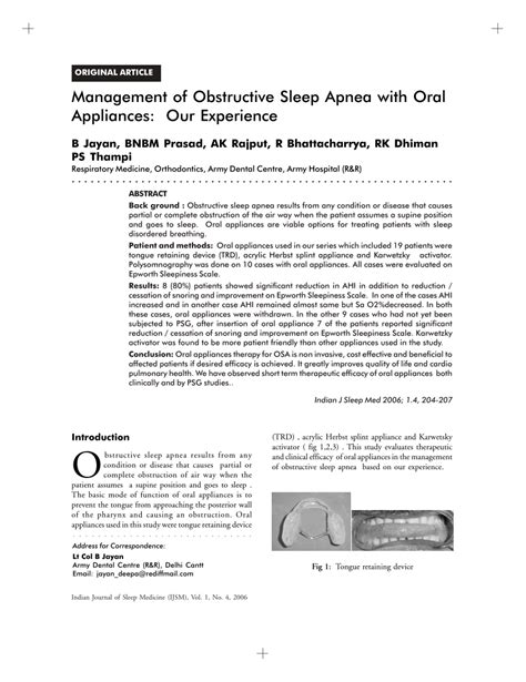 Pdf Management Of Obstructive Sleep Apnea With Oral Appliances Our