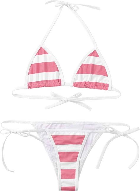 Oyolan Women S Japanese Schoolgirl Anime Cosplay Striped Micro Bikini Lingerie Set Bra G String