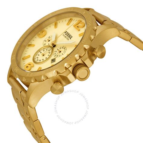 Fossil Nate Chronograph Champagne Dial Gold Tone Mens Watch Jr1479 796483137424 Watches Nate