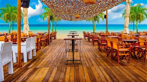 Outdoor Seaside Coffee Shop Ambience Cheerful Morning With Bossa Nova