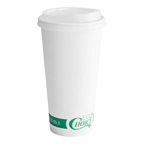 EcoChoice 20 Oz White Compostable Paper Hot Cup And PLA Lid 50 Pack