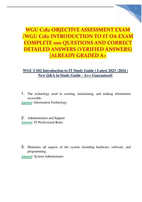 WGU C182 OBJECTIVE ASSESSMENT EXAM WGU C182 INTRODUCTION TO IT OA EXAM