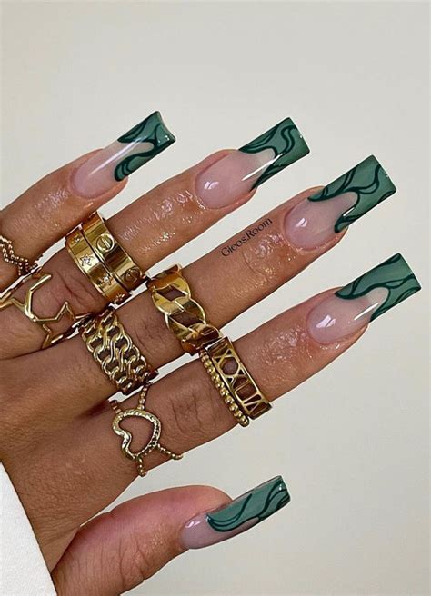 Nail Trends To Have On Your List Green Squiggle Tips