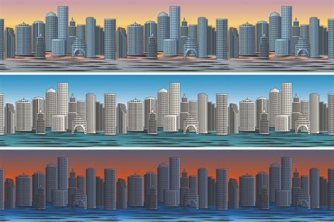 Set Of City Skylines Pattern Custom Designed Graphic Patterns