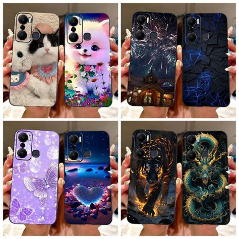 For Infinix Hot 20 Play X6825 Casing Cool Cartoon Tiger Dragon Cat Marble Soft Black Silicone