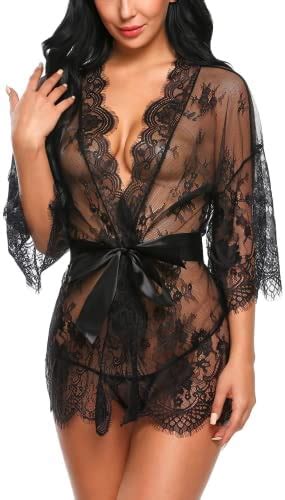 Avidlove Women S Lace Kimono Robe Babydoll Lingerie Mesh Nightgown S