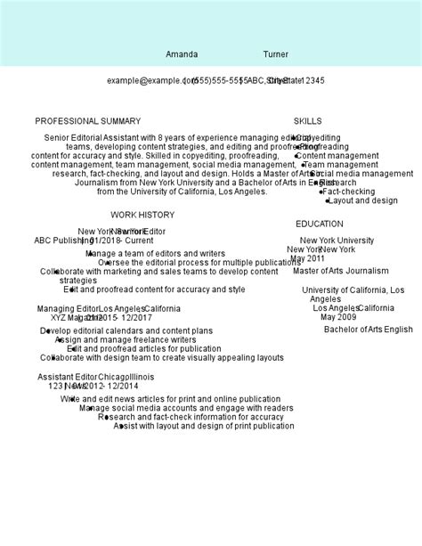 professional editorial assistant resume templates