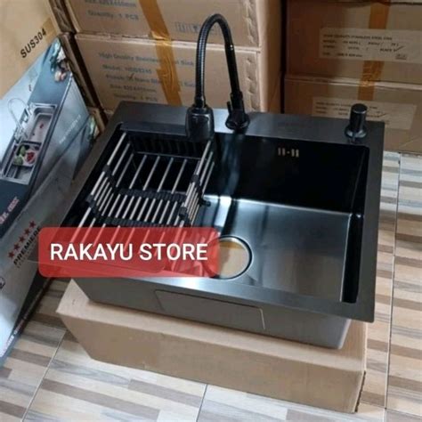 Jual Kitchen Sink Hitam Paket Lengkap Kran Plexible Bak Cuci