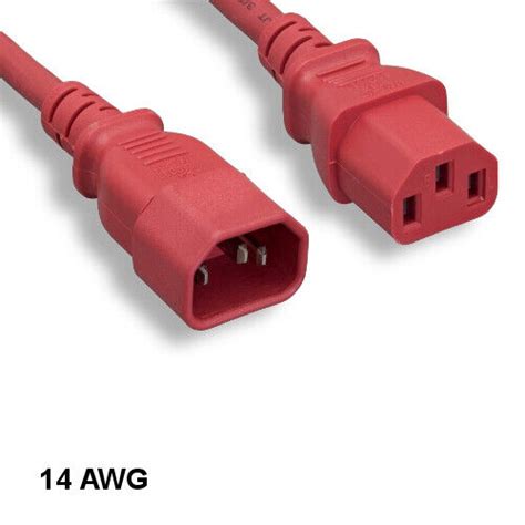 KNTK Red 3ft Power Cord IEC 60320 C13 To C14 SJT 14 AWG 15A 250V SJT