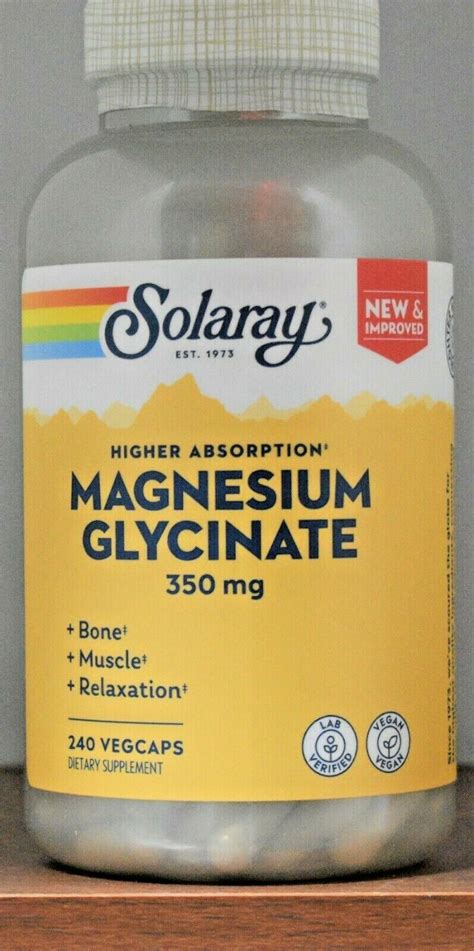 Solaray Magnesium Glycinate 350 mg 240 Capsules VegCaps Higher ...