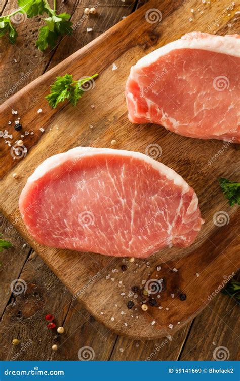 Raw Organic Boneless Pork Chops Stock Image Image Of Edible