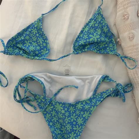 Bright Swimwear Blue And Green Bikini Size Small Depop