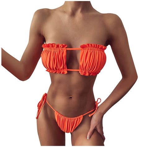 BSDJILFG 50 Bikini Set For Women Solid V Neck Knot Front Push Up High