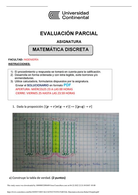 Evaluaci N Parcial Matematica discreta Rafael Pompilio EVALUACIÓN