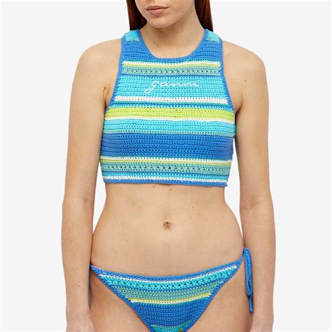 GANNI Women S Crochet Racerback Bikini Top In Blue Curacao GANNI