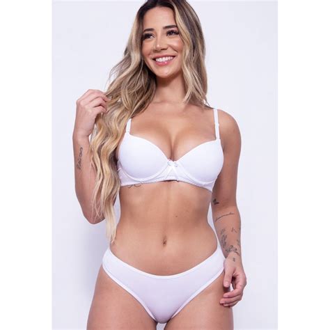 Conjunto Em Microfibra Lisa Bojo Branco D COMPRA FACIL LINGERIE