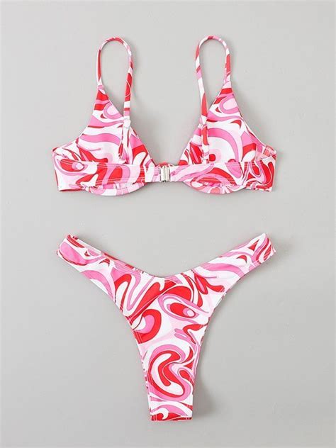 Emmiol Free Shipping Underwired Swirl Bikini Set Beetroot Purple M In Bikini Sets Online