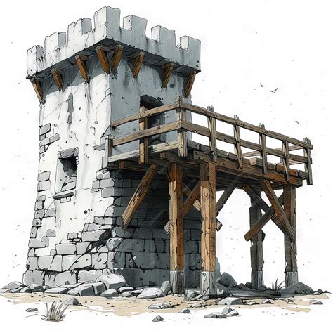 hand drawn medieval watchtower premium ai generated image