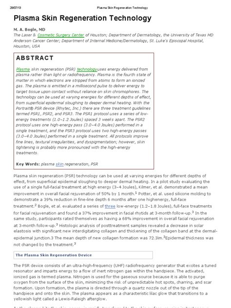 Plasma Skin Regeneration Technology Pdf Pdf Anesthesia Plasma