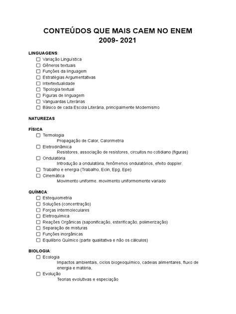 Conteudos Que Caem No Enem - Conteúdos Que Mais Caem No Enem 2009 - 2021 - Bruna Geisiane | PDF ...