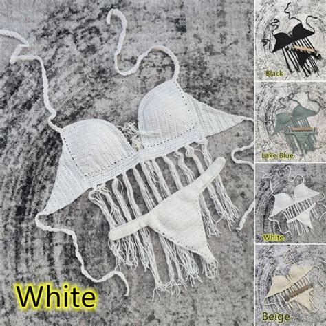 Set Bikini All Uncinetto All Uncinetto Boho Artigianale Con Nappa Sexy Da Donna Eur