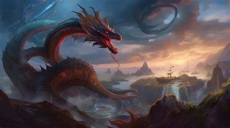 Premium Photo | Epic fantasy painting of a chinese dragon and castle in ...