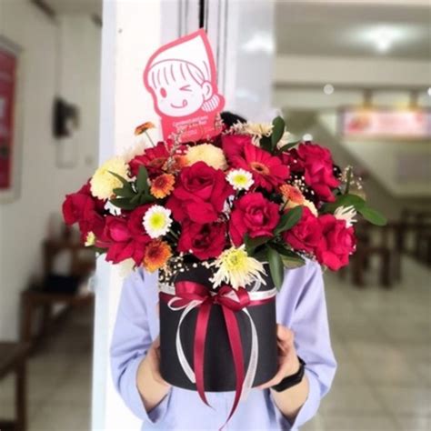 jual fresh flower medium size blooming box medium bloom box bunga