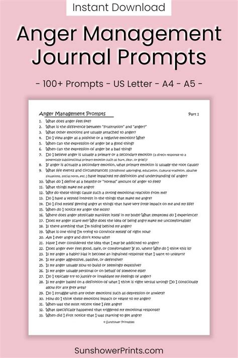 Anger Management Journal Writing Prompts 100 Printable Questions