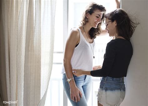 Sweet Lesbian Couple Indoors