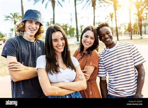 Group Of Happy Multiracial Friends Posing Outdoors Stock Photo Alamy