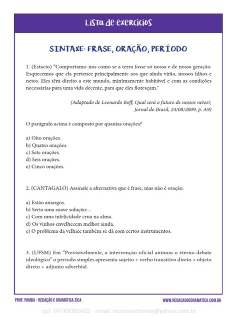 Frase, Oração e Período - Lista Extra de Exercícios | PDF