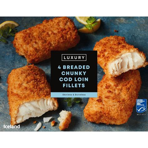 Iceland Luxury 4 Breaded Chunky Cod Loin Fillets 500g Battered