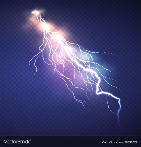 Realistic Lightning Effect Isolated On Clear Dark Vector Image