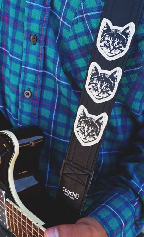 Cat Guitar Strap Black And White Vegan Made In Usa Kitty Approved Meow