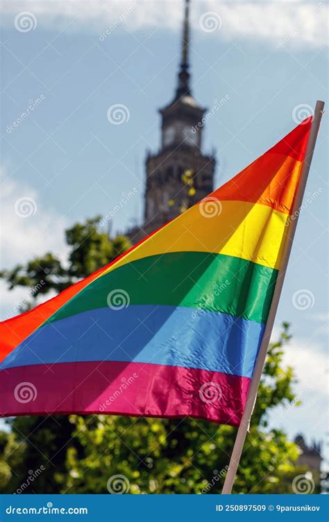 Muitas Bandeiras Do Orgulho Gay Lgbt Em Uma Marcha De Solidariedade Imagem De Stock Imagem De