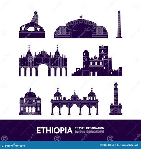 Ethiopia Deep Blue Travel Destination Vector Illustration Stock Vector