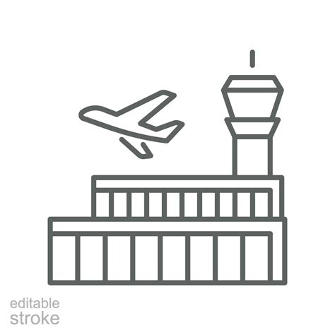Airport building line icon symbol. airplanes on runway, aircraft