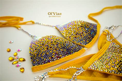 Npc Ifbb Wbff Yellow Velvet Bikini Suit With Crystals Competition Suit Posing Suit Rhinestone